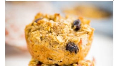 2 apple oatmeal muffins stacked