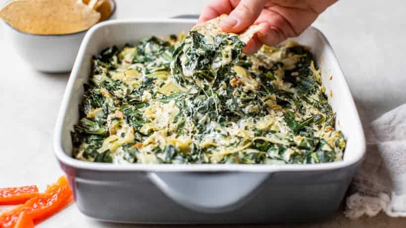 fresh baked artichoke and collard greens dip