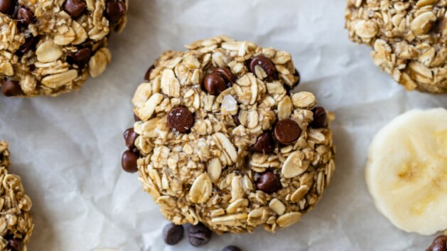 Banana oatmeal cookies on parchment paper.