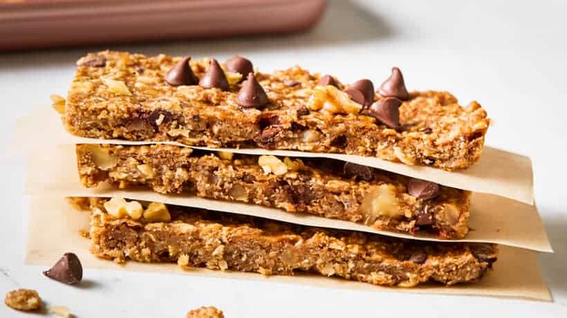 banana oatmeal bars stacked
