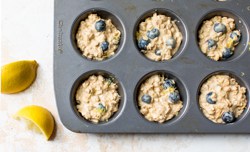 muffin batter divided into muffin tin