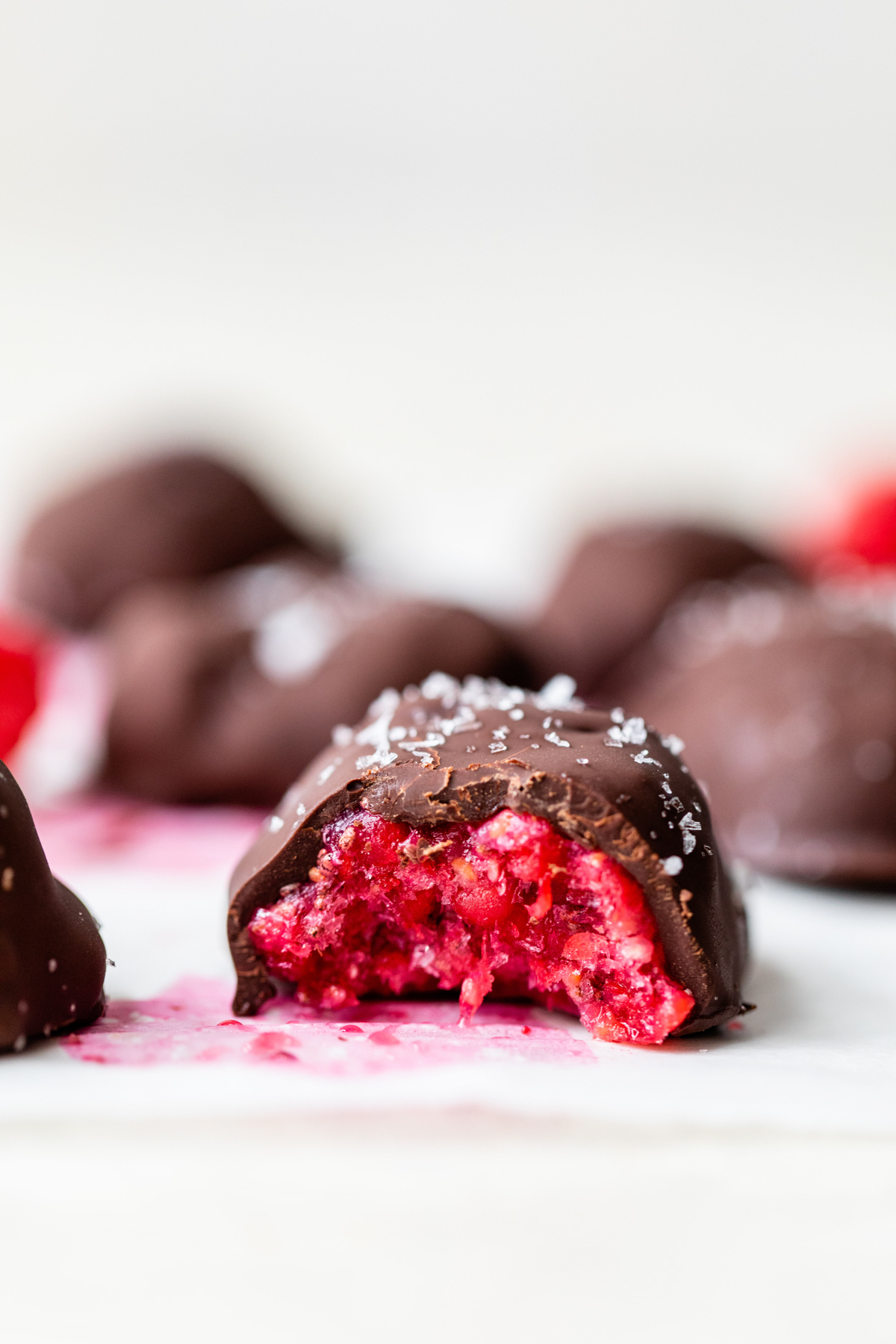 Chocolate covered raspberry bites - close up!