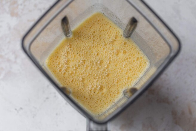 Blended eggs and cottage cheese in a blender.