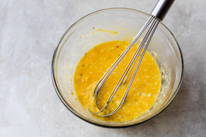 cottage cheese, eggs, salt and pepper in a bowl