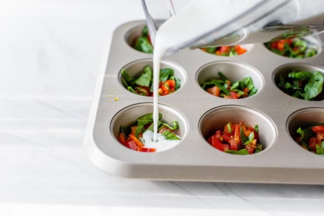 pour egg mixture over veggies