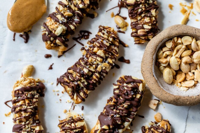 Frozen chocolate covered banana snacks.