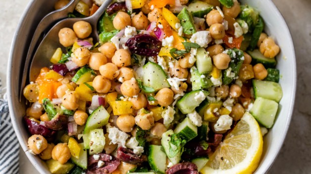 mediterranean chickpea salad in bowl