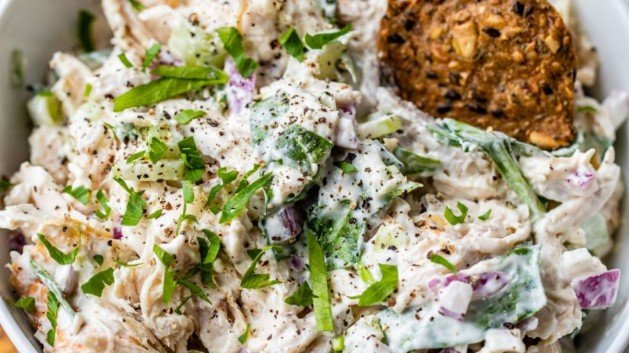 rotisserie chicken salad served with crackers