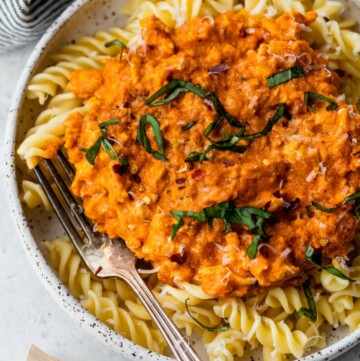 Turkey bolognese with cottage cheese over pasta.