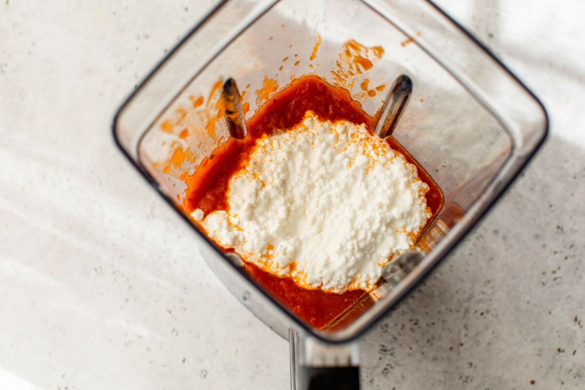 Cottage cheese and marinara in a blender.
