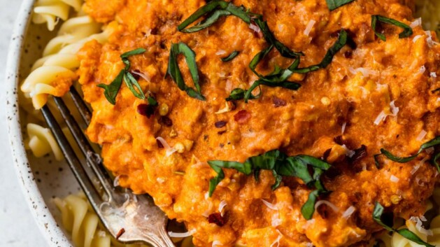 Turkey bolognese with cottage cheese over pasta.