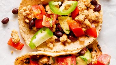 seasoned ground turkey served in corn tortillas with taco toppings